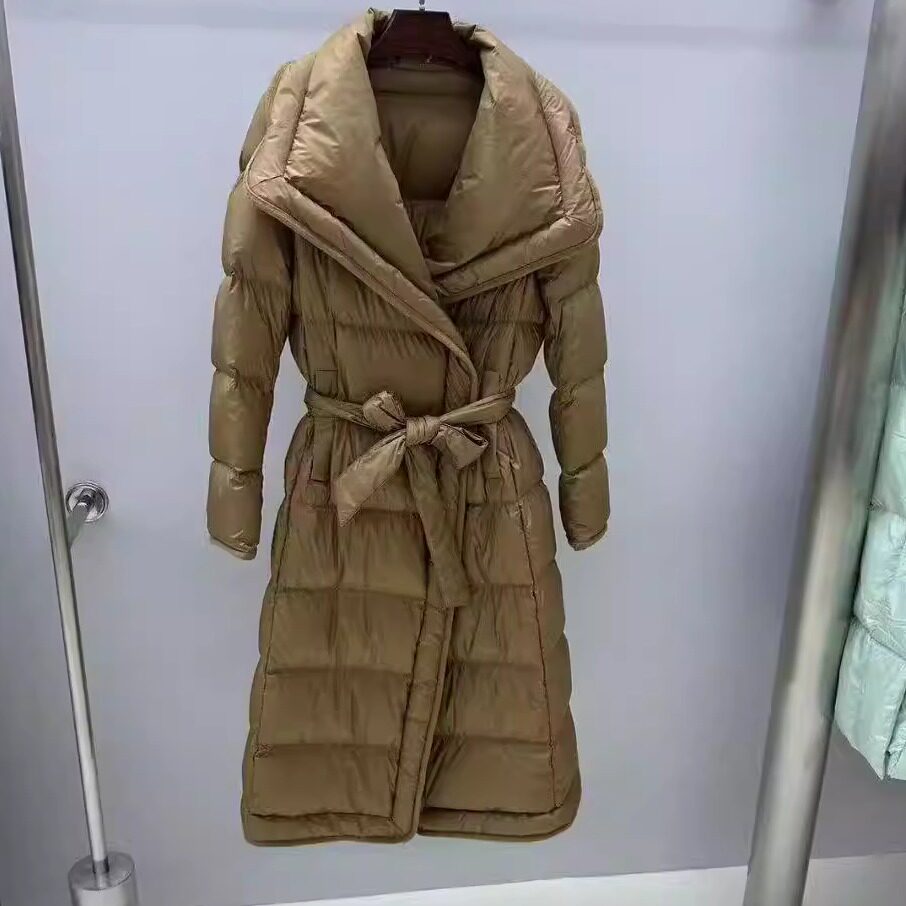 高品质鹅绒服女2025年秋冬新款韩版修身系带中长款羽绒服保暖外套