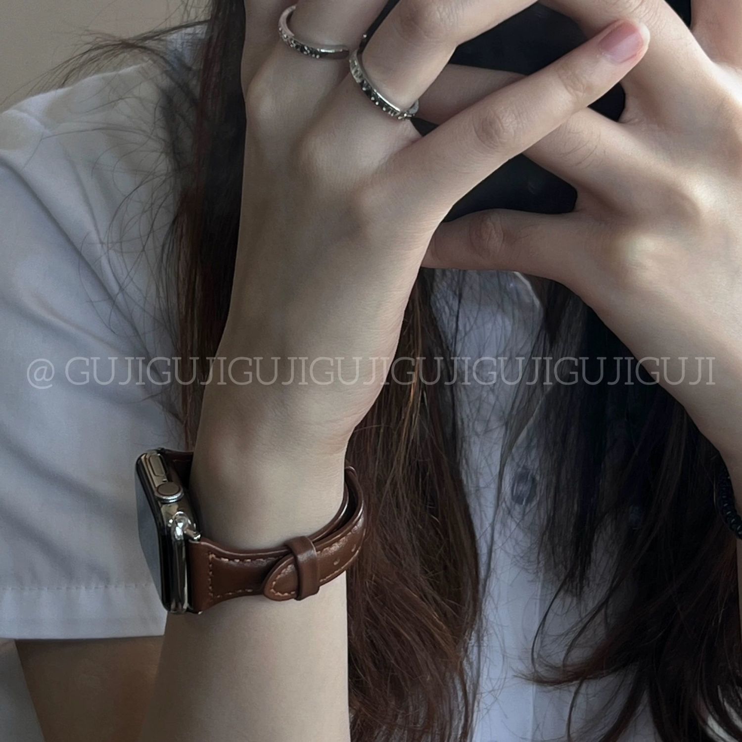 适用OPPOwatch4pro表带字形简约Xmini真皮iwatch3pro经典舒适小众