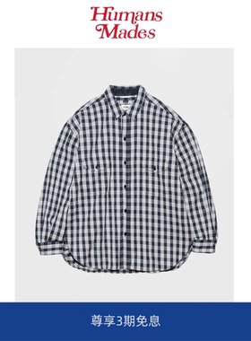 【Humans Mades】日系宽松复古休闲格纹长袖衬衫纯棉口袋宽松工装