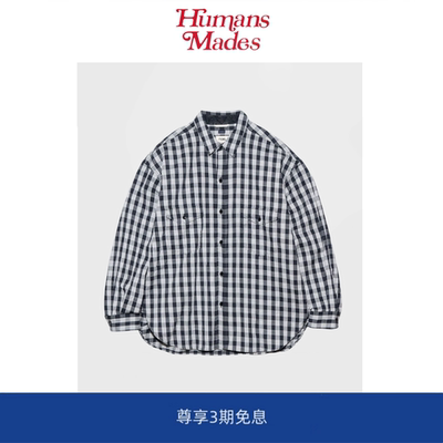 【Humans Mades】日系宽松复古休闲格纹长袖衬衫纯棉口袋宽松工装