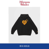 Humans 现货 Mades潮牌橙色爱心图案套头连帽卫衣宽松休闲情侣