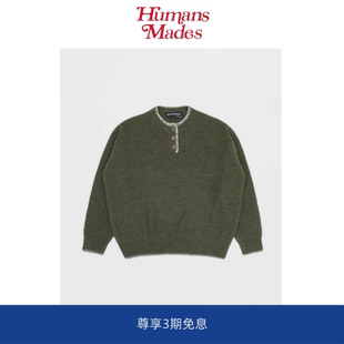 针织衫 慵懒氛围感马海毛彩边勾线亨利领大码 Mades 毛衣 Humans