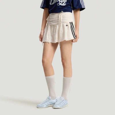 三叶草女裙缎带蕾丝百褶半身裙