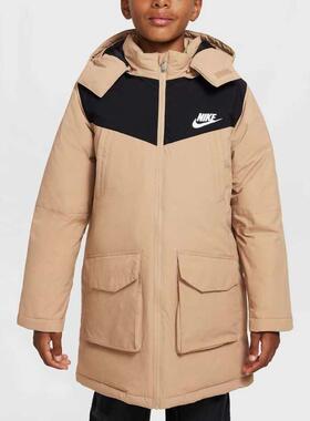 Nike耐克大童装 时尚百搭拼色连帽保暖羽绒服HV7189-200