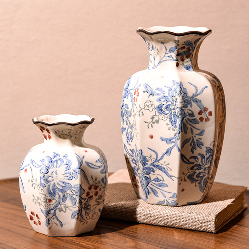 新中式中古青花瓷复古陶瓷花瓶