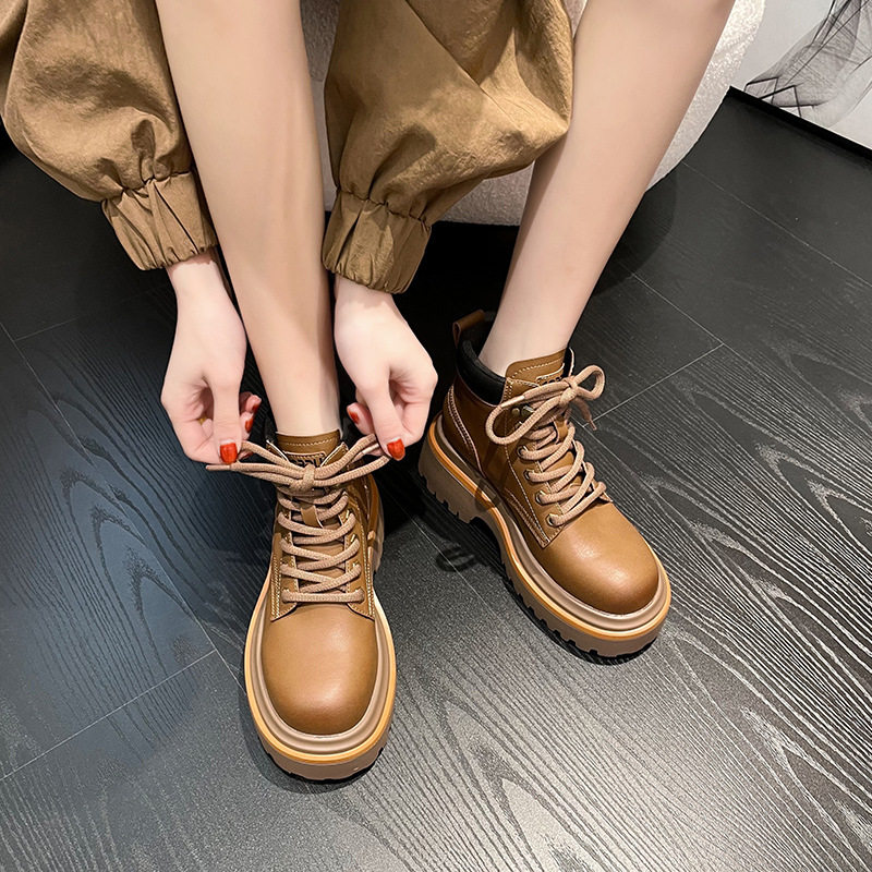 2025新款厚底马丁靴女内增高小个子7cm短筒靴保暖加棉高跟大黄靴