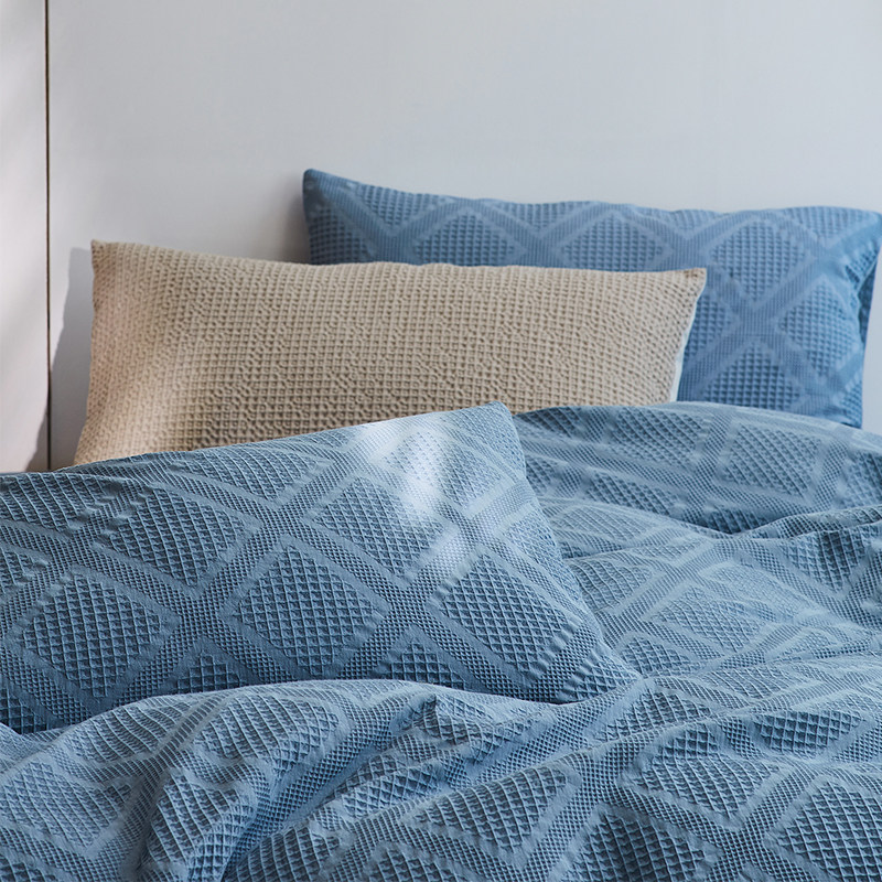 高端纯色华芙格子欧式简约风纯棉四件套冬季保暖全棉床笠式床品