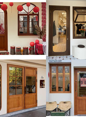 纯原木定制网红玻璃实木门上下折叠窗平移门推拉窗服装咖啡店阳台