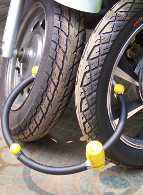 台湾立兆LJ折叠四节锁加粗加强型电瓶电动车锁 摩托车锁附防尘盖