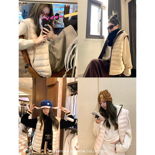 WANANTONG 万物叠 双面排骨羽绒马甲 新国标90白鸭绒冬季保暖女