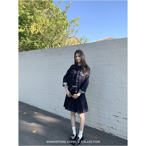WANANTONG 原牛报道! 挚爱Denim牛仔外套+百褶中裙女套装春季