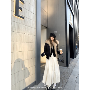 松紧腰长裙女冬季 三宅压褶半裙 巴黎画廊 WANANTONG