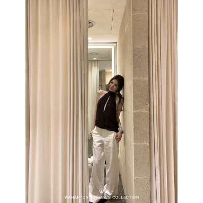 WANANTONG 自留好穿 超绝显瘦 双纱高克重苎麻裤阔腿长裤女春季