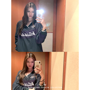 WANANTONG 美式拉夫RL 特别派重工 拼色上衣/卫衣女秋季上衣