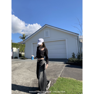 WANANTONG LA street 重工重水洗@cne泼墨涂鸦牛仔裤女直筒长裤