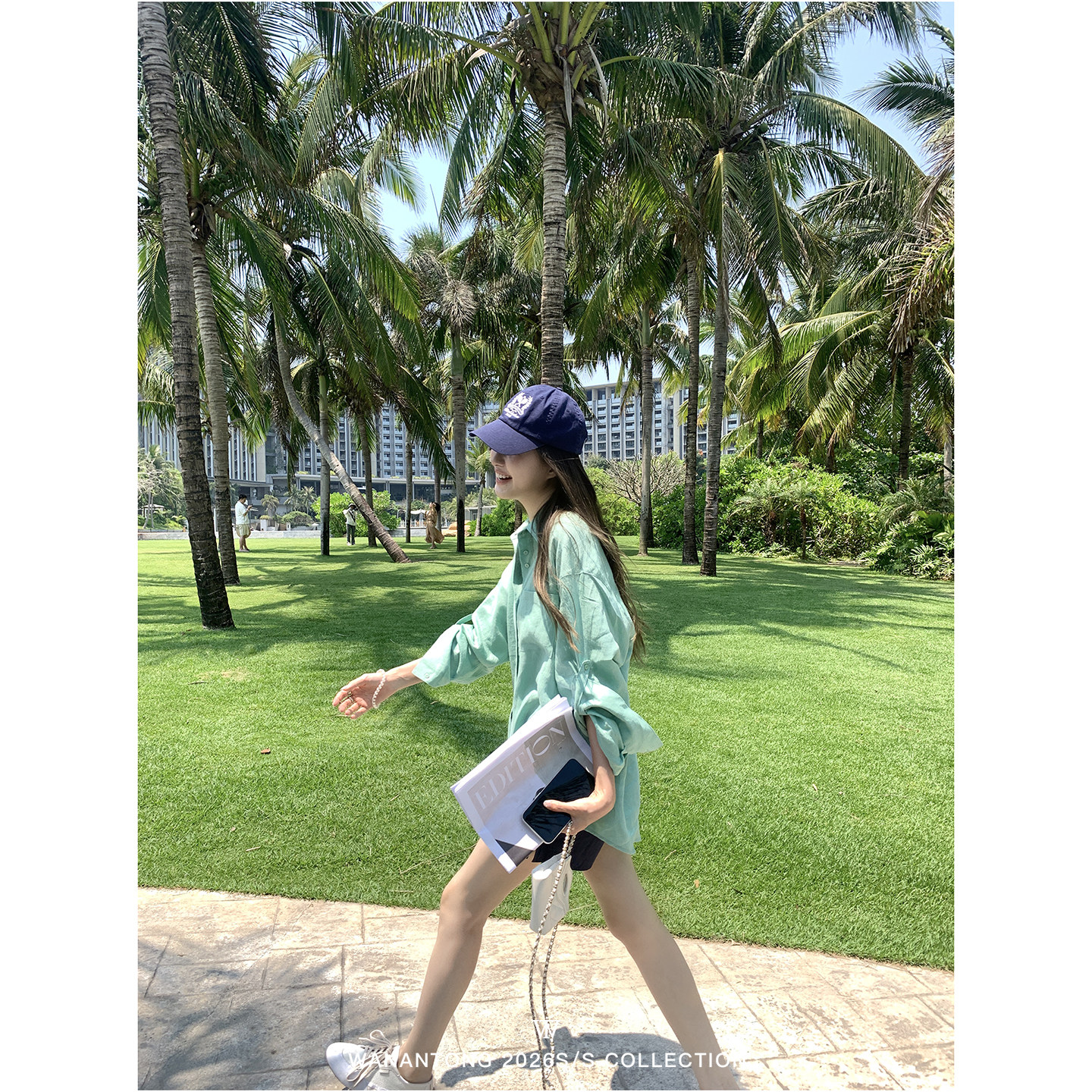 WANANTONG 薄荷之夏 全光边工艺 对对碰扣100亚麻衬衫女春夏衬衣