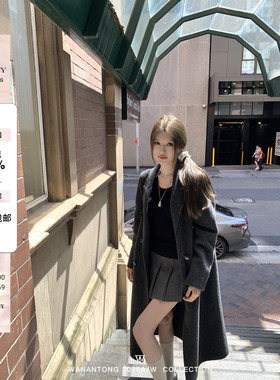 WANANTONG 学院感outfit 纽扣百褶短裙女半身裙（带安全裤