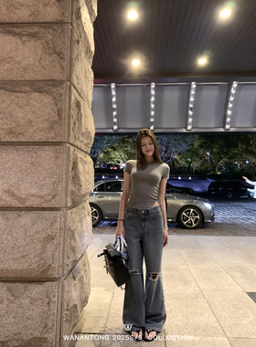 WANANTONG 第五街区 随性city水洗感牛仔裤长裤女夏季