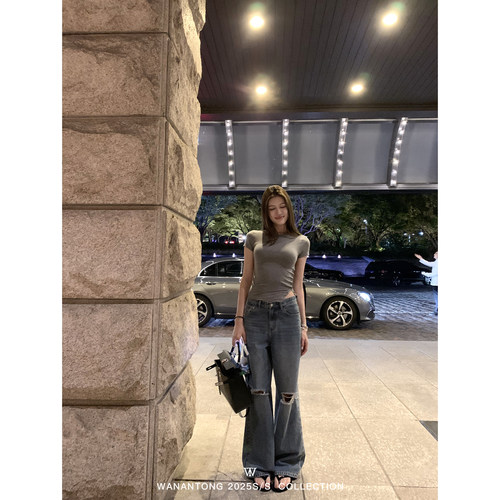 WANANTONG 第五街区 随性city水洗感牛仔裤长裤女夏季