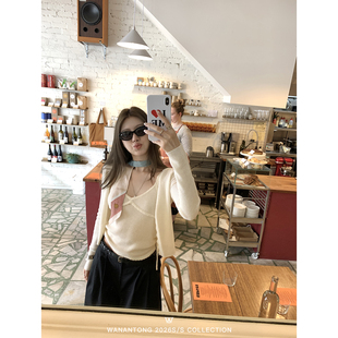 WANANTONG vacation time花边开衫+吊带套组女春季两件套