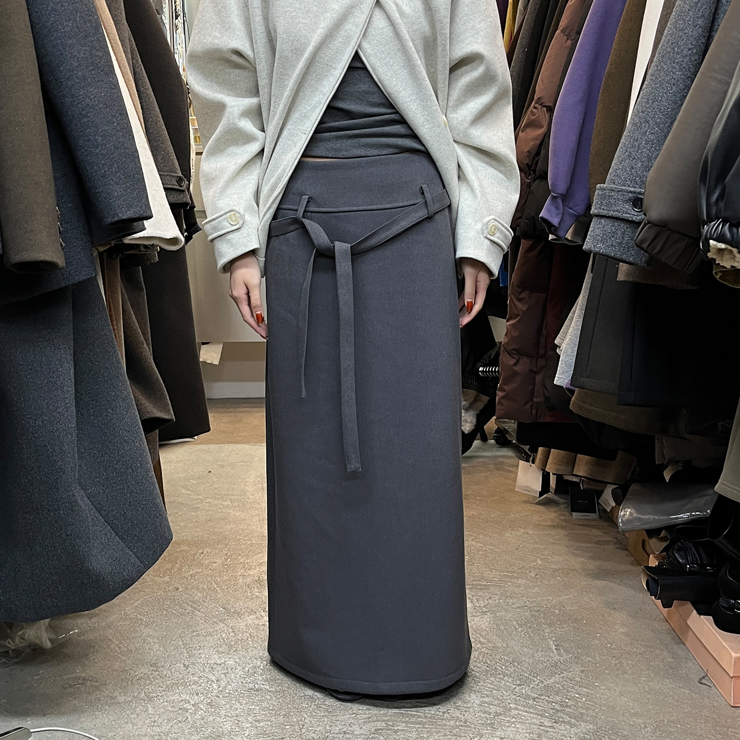 长款开叉加绒休闲直筒半裙