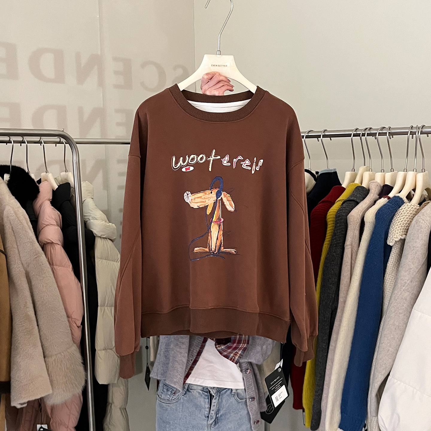 字母卡通印花加绒卫衣女