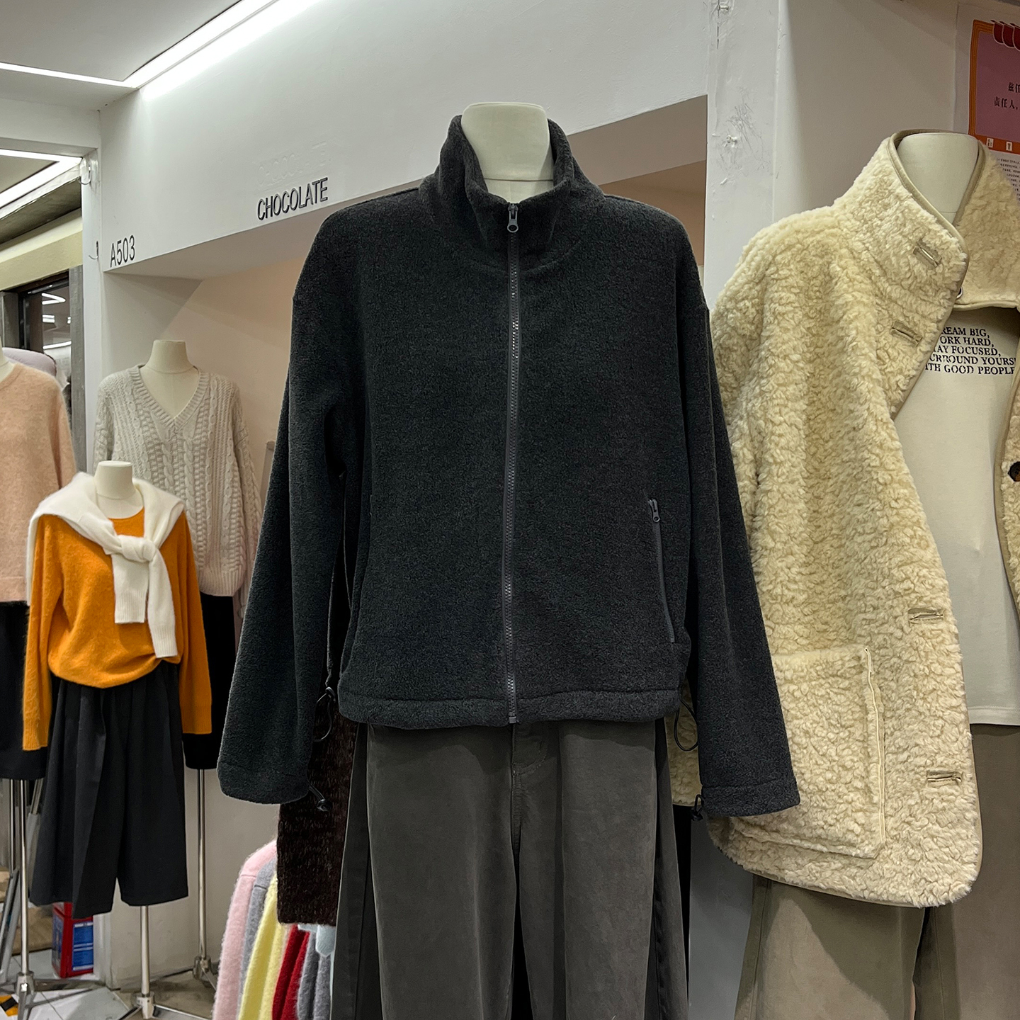 摇粒绒拉链立领休闲外套