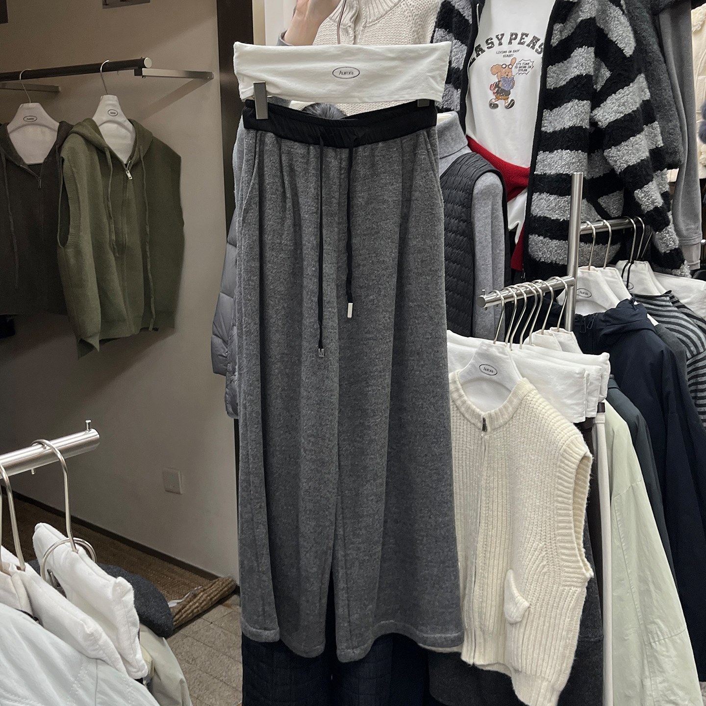 宽松高腰垂感休闲裤加绒阔腿裤