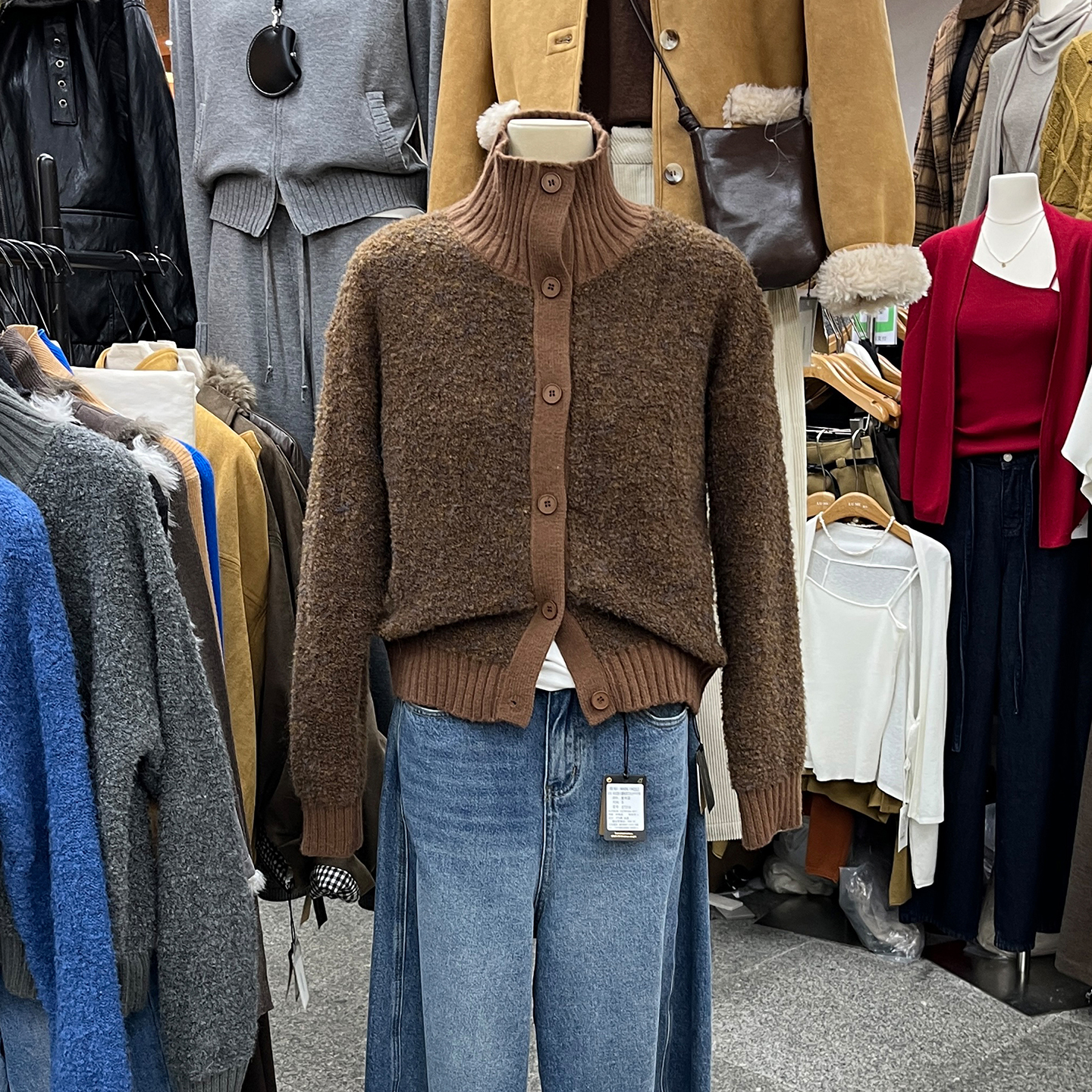 洋气纯色高领毛衣开衫外套