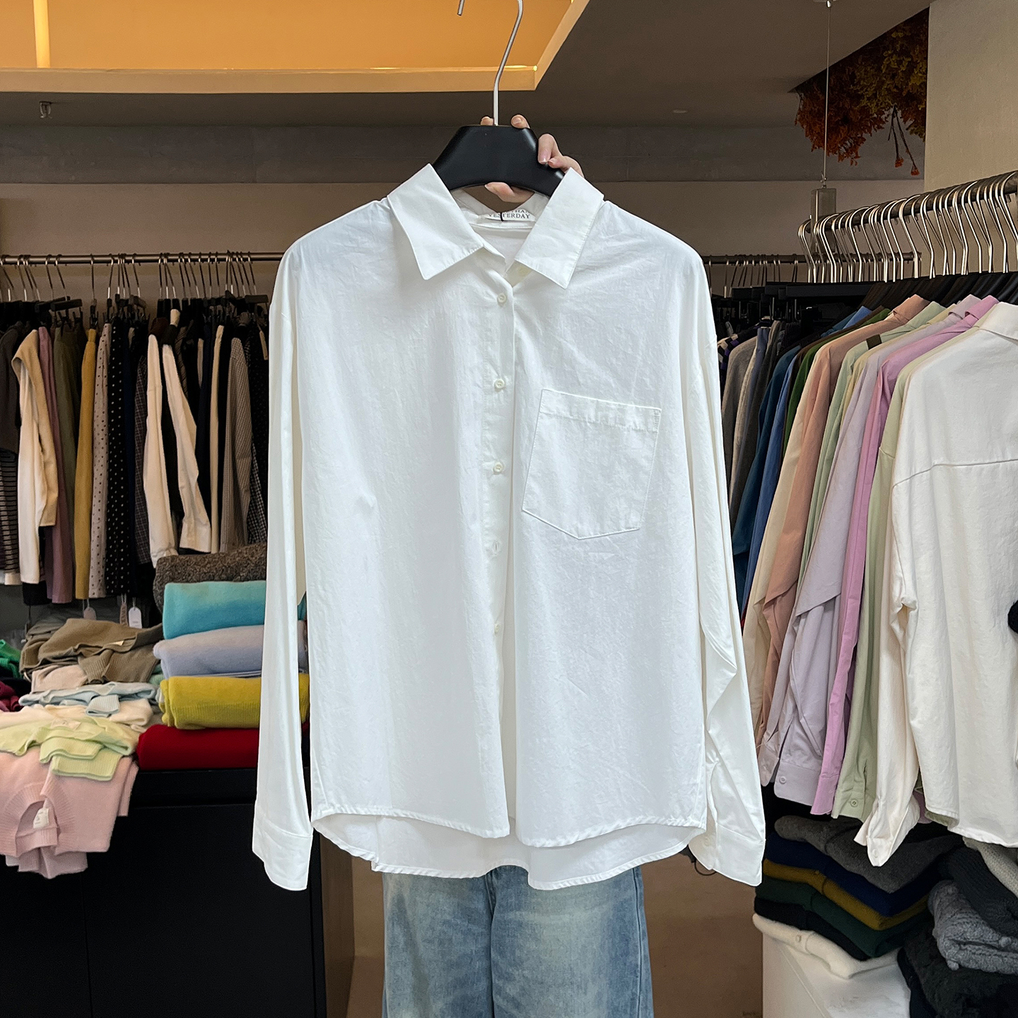 宽松衬衣上衣女纯色长袖衬衫女