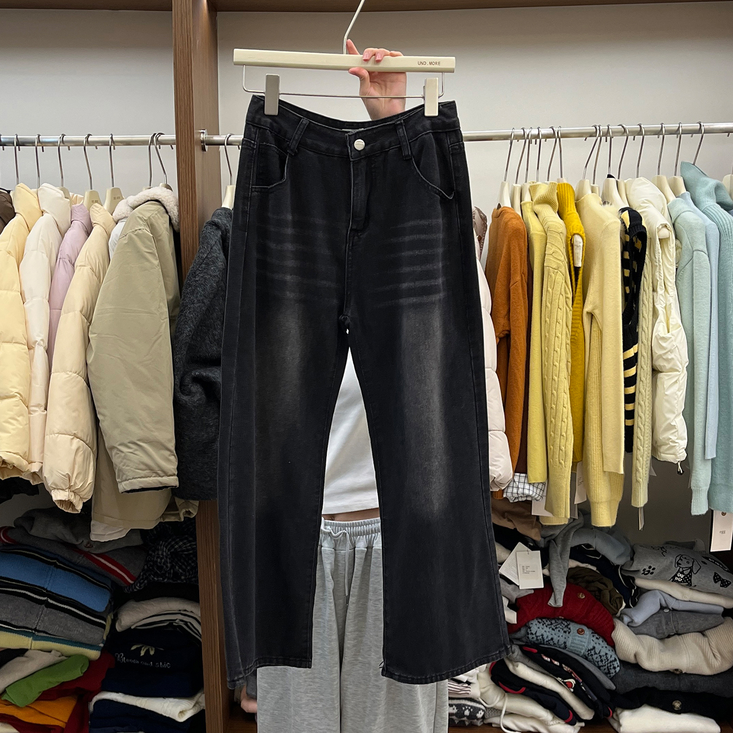 宽松高腰显瘦阔腿裤牛仔裤女