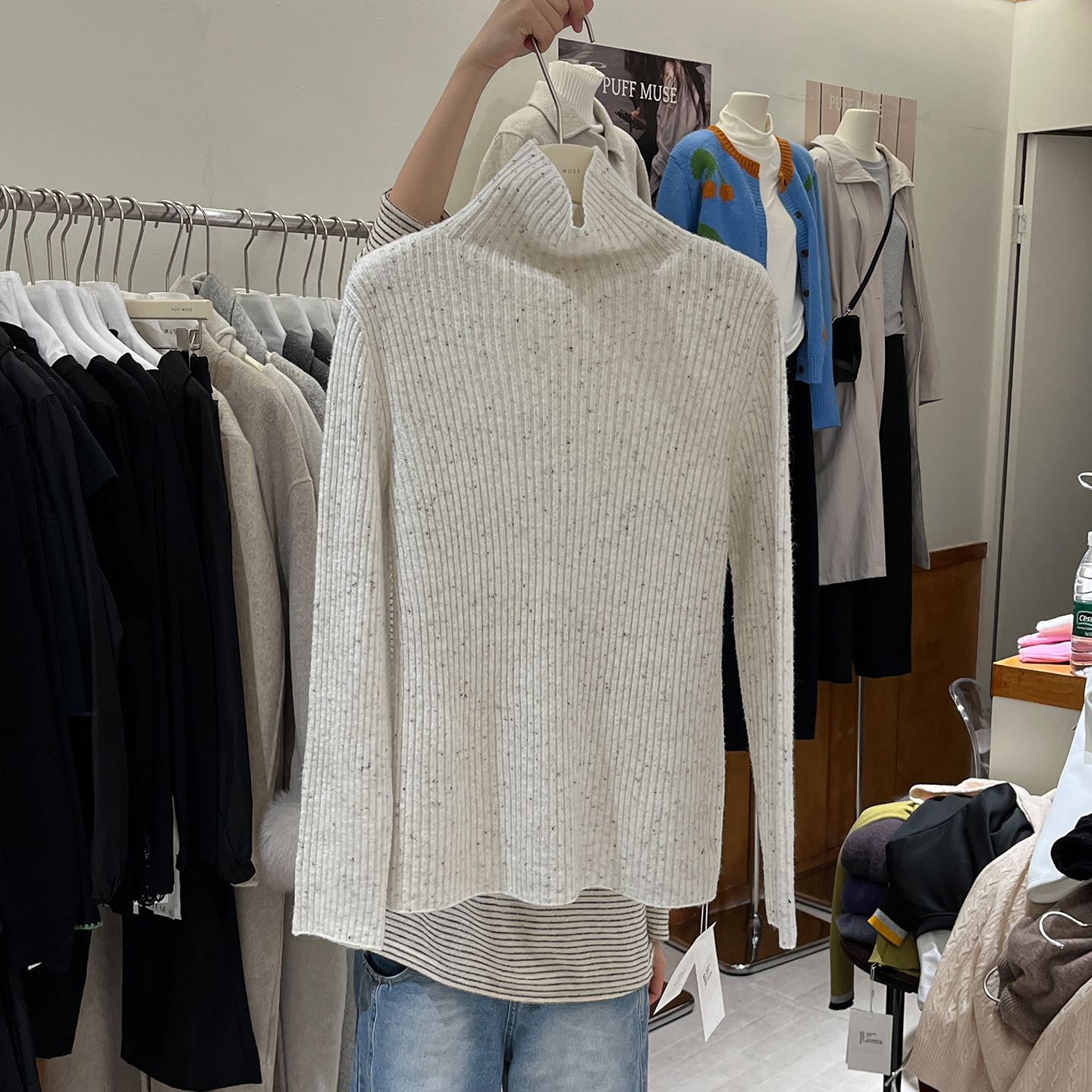 宽松慵懒感套头高领针织衫