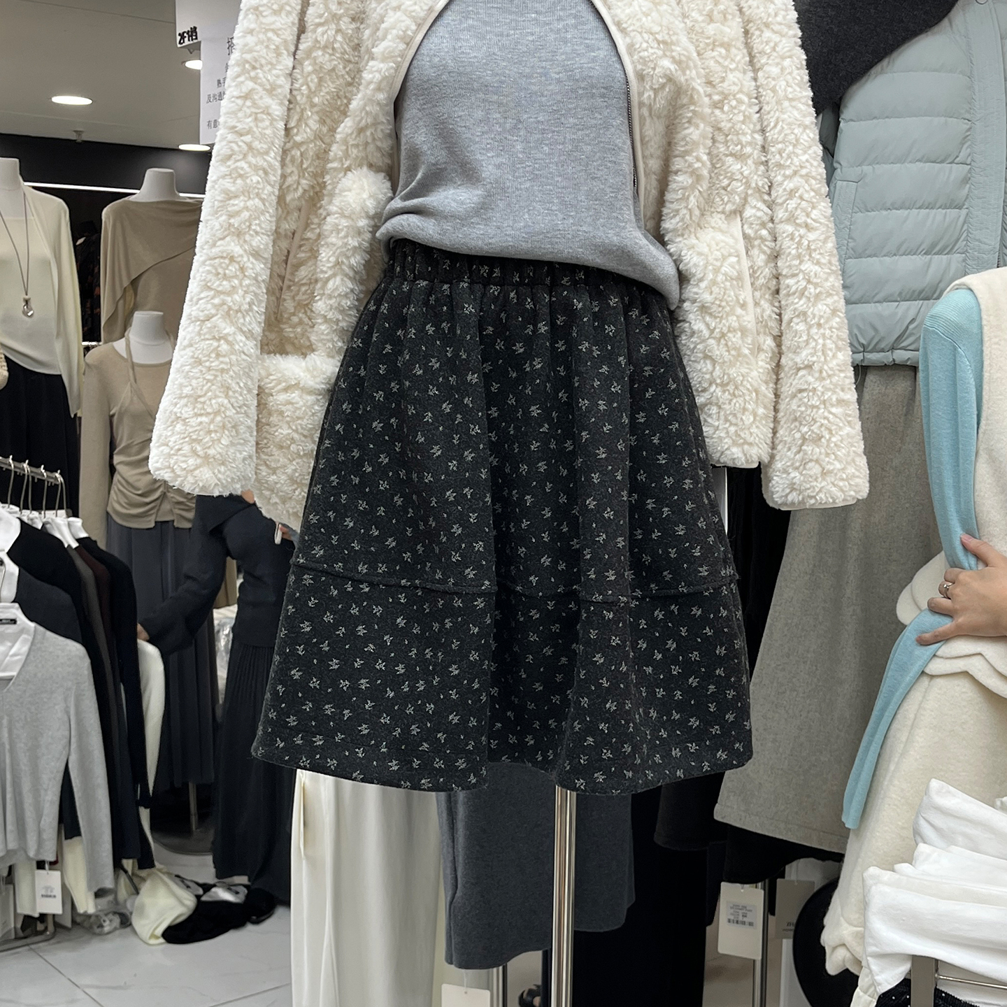 碎花毛呢半身裙女气质甜美a字裙