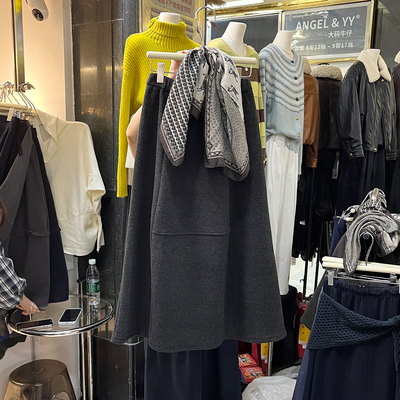 秋冬梨形伯克利裙子宽松毛呢半裙