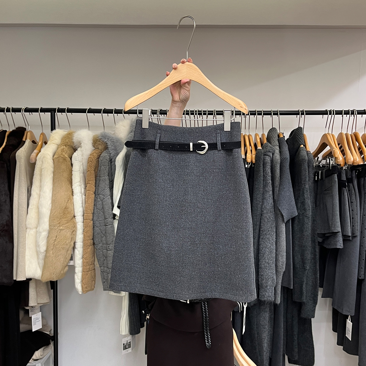 高腰纯色A字半身裙毛呢短裙