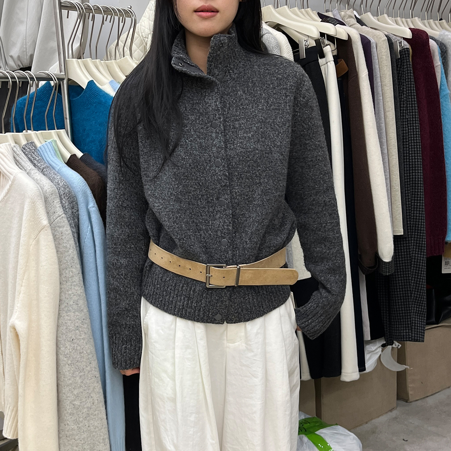 短款高领针织衫毛衣外套女