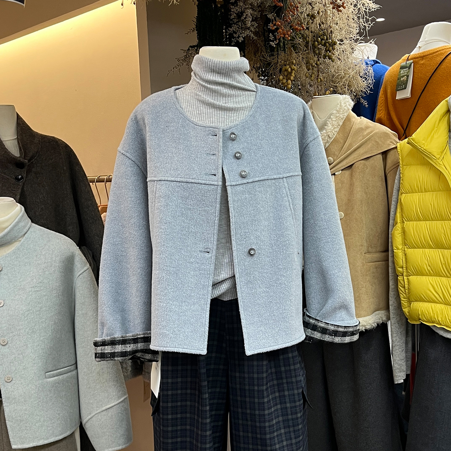 韩系小香风毛呢外套短款圆领开衫