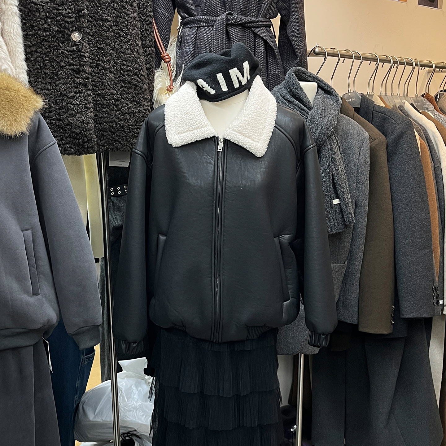 毛内胆保暖皮衣外套女