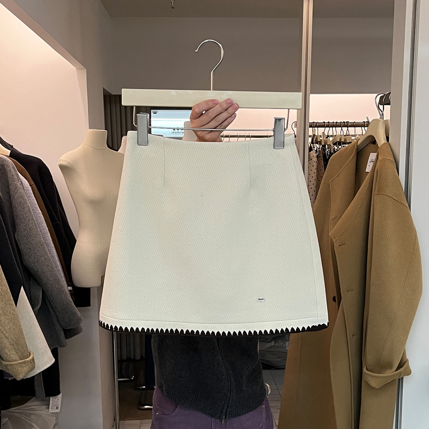 FU韩国元素十三行女装新款秋冬高腰修身包臀裙撞色毛呢半身裙短裙