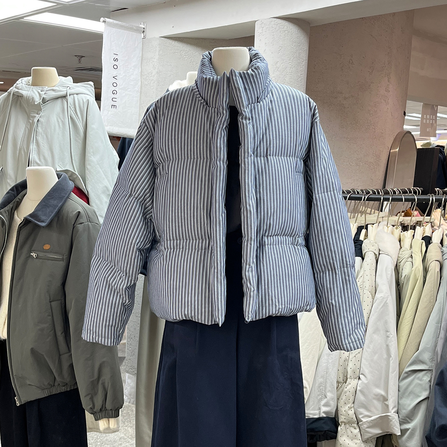 宽松时尚条纹保暖羽绒服短外套女