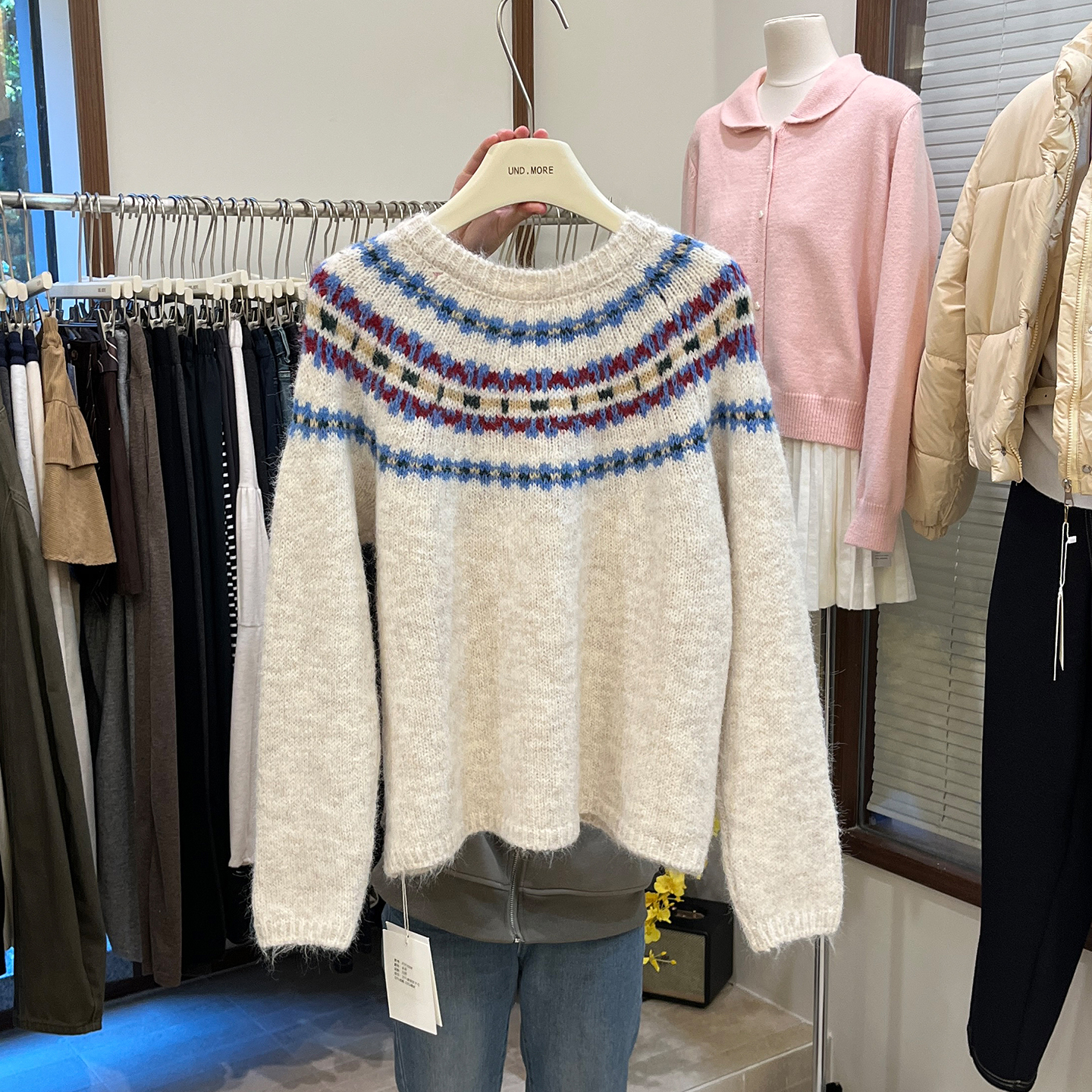 复古提花毛衣女费尔岛撞色毛线衣