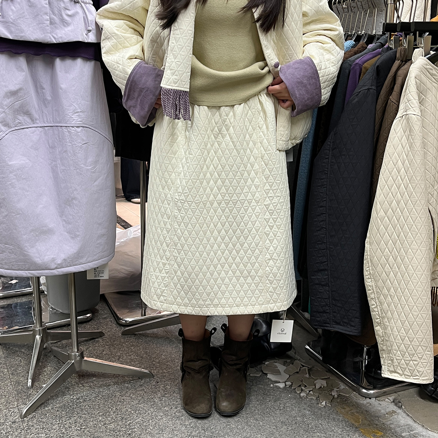 夹棉半身裙女气质通勤风菱格半裙