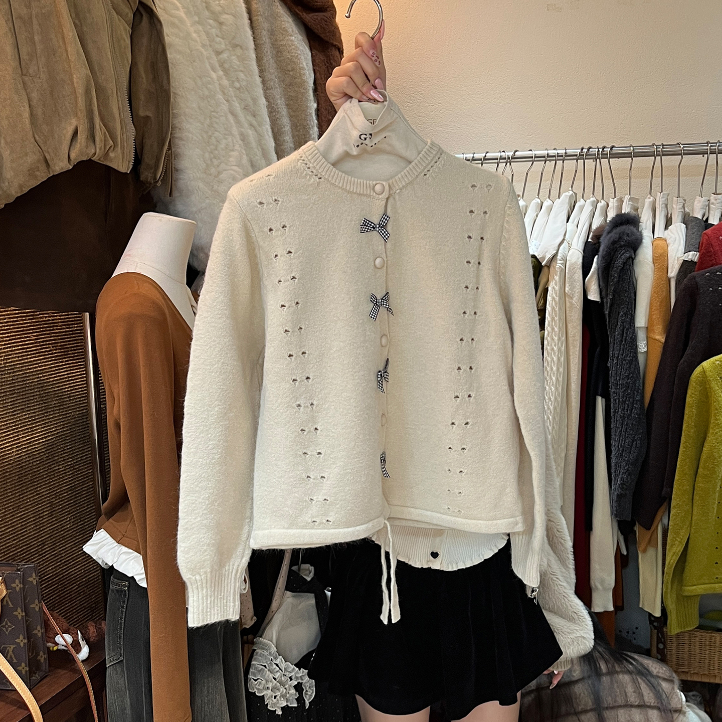 蝴蝶结针织开衫女设计感毛衣外套