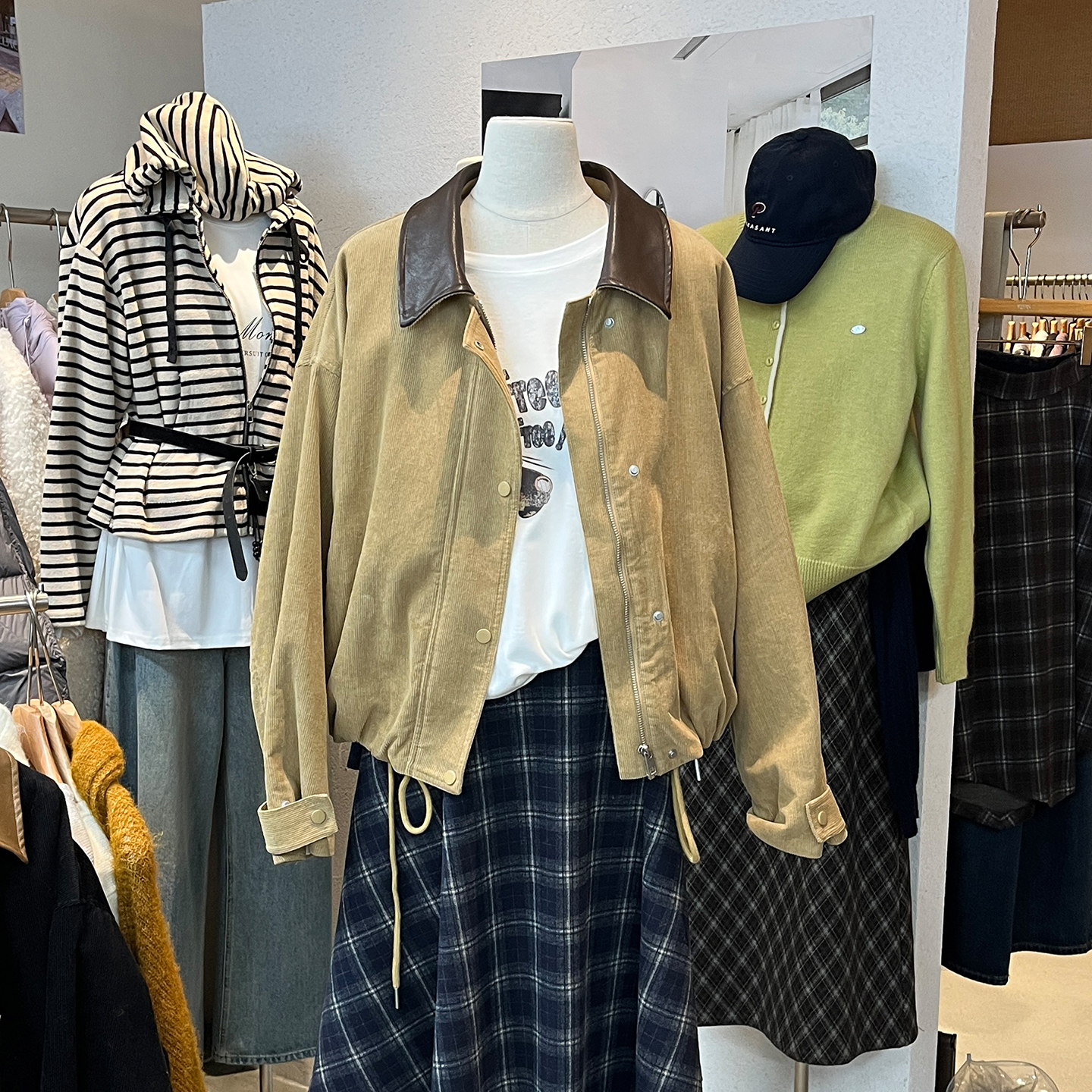 拼色灯芯绒外套女复古美拉德夹克