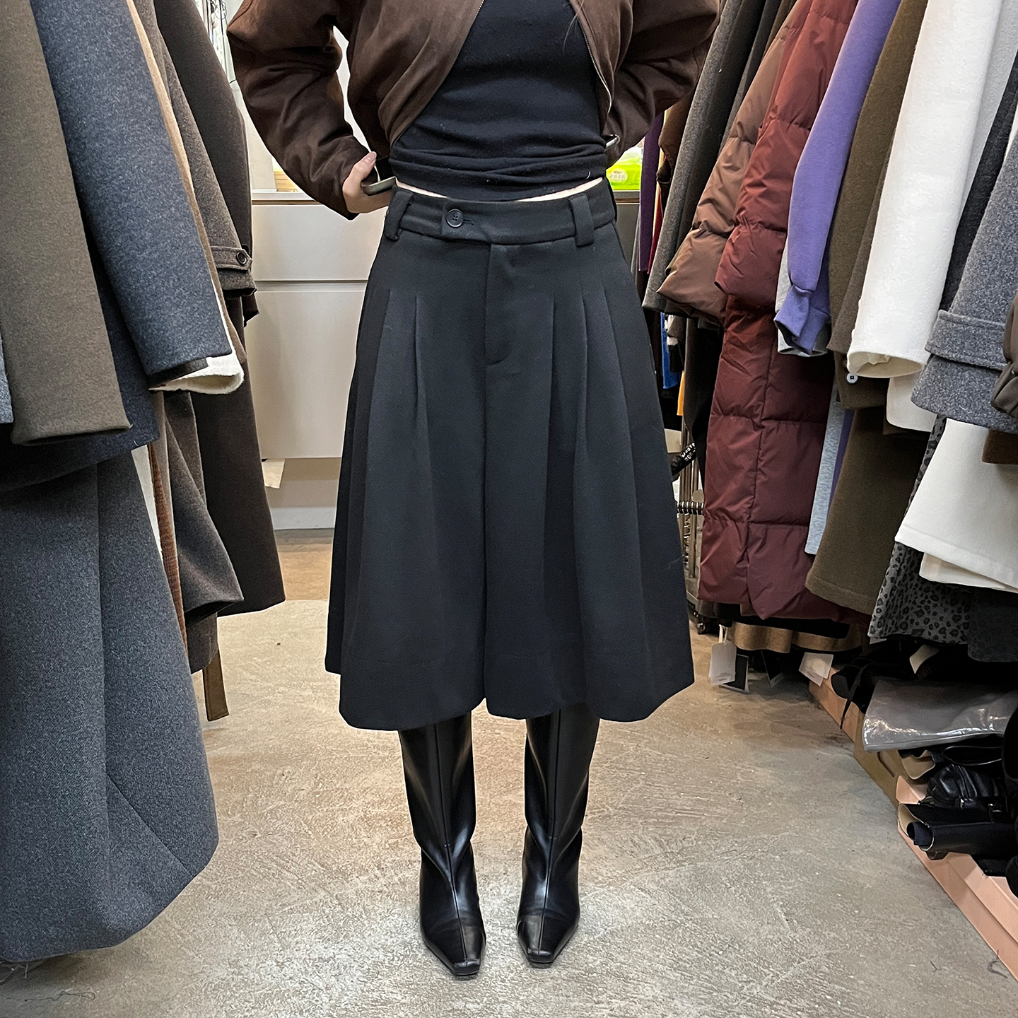 ABOUT INS十三行女装2025新款韩系秋冬高腰宽松阔腿毛呢七分裤女