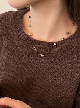 多种戴法~虎眼石珍珠毛衣链