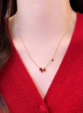 马上有钱花红色小马项链