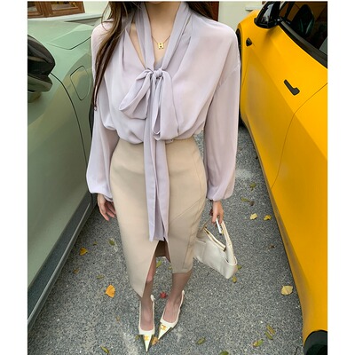 春夏新款前开叉设计感高腰包臀裙气质中长裙子女半身裙