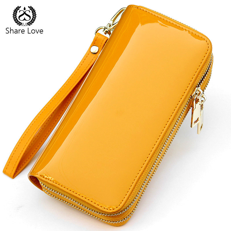 招财钱包女真皮长款大容量金黄色包包时尚纯色钱夹新款手拿亮皮包