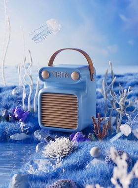 【492-蓝色草地水面】C4D工程OC渲染3D模型素材三维电商源文件